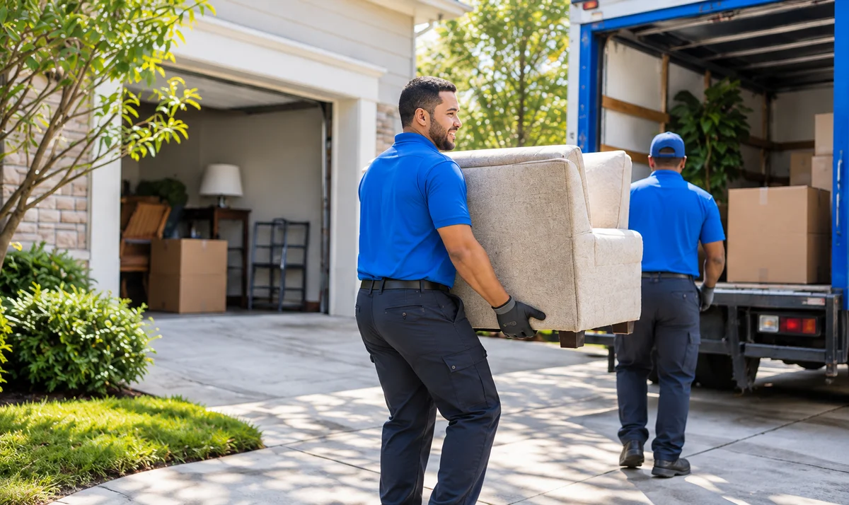 Clearway crew carrying furniture from a garage